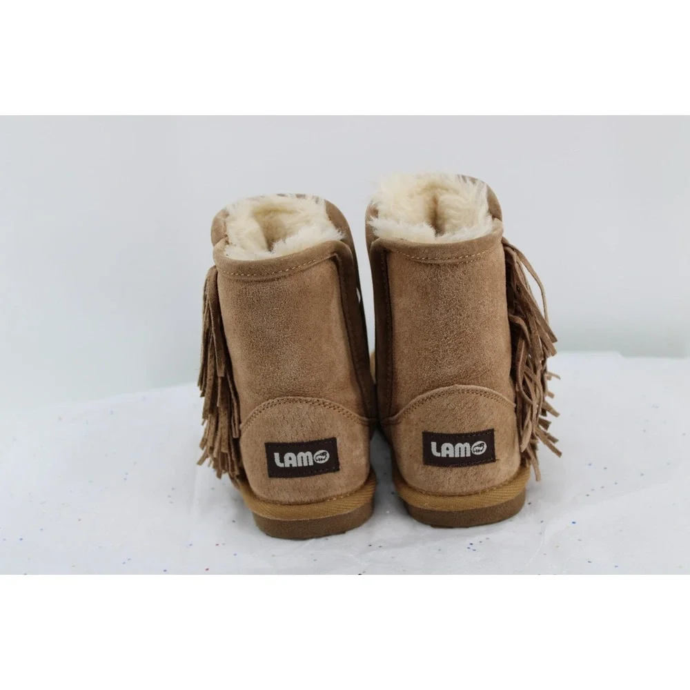 Lamo‎ Kids Suede Fringe Boots Chestnut Brown Faux Fur Lined Size 12 Zip Up